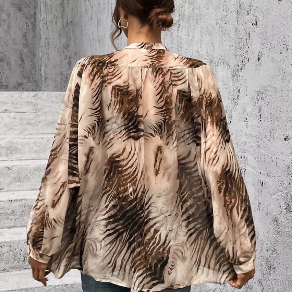 Multicolor Womens tiger print button down Shirt - Picture 2 of 5